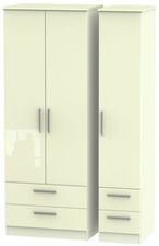 Knightsbridge Cream Gloss 3 Door Tall Triple Wardrobe - 4 Drawers