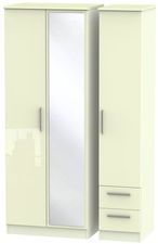 Knightsbridge Cream Gloss 3 Door Tall Combi Wardrobe - 1 Mirror and RHF 2 Drawers