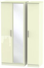 Knightsbridge Cream Gloss 3 Door Tall Triple Wardrobe - 1 Mirror