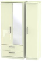 Knightsbridge Cream Gloss 3 Door Combi Wardrobe - 1 Mirror and LHF 2 Drawers