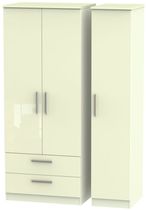 Knightsbridge Cream Gloss 3 Door Triple Wardrobe - LHF 2 Drawers