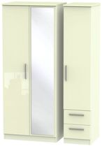 Knightsbridge Cream Gloss 3 Door Combi Wardrobe - 1 Mirror and RHF 2 Drawers