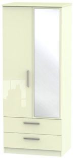 Knightsbridge Cream Gloss 2 Door Combi Wardrobe - 1 Mirror