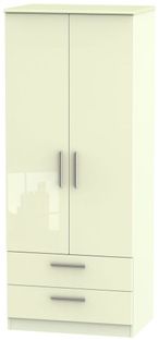 Knightsbridge Cream Gloss 2 Door 2 Drawer Double Wardrobe
