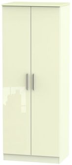 Knightsbridge Cream Gloss 2 Door Plain Tall Wardrobe