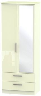 Knightsbridge Cream Gloss 2 Door Tall Combi Wardrobe - 1 Mirror