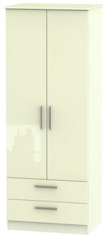 Knightsbridge Cream Gloss 2 Door 2 Drawer Tall Wardrobe