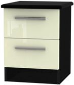 Knightsbridge Cream Gloss and Black 2 Drawer Bedside Cabinet