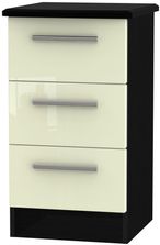 Knightsbridge Cream Gloss and Black 3 Drawer Bedside Cabinet