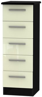 Knightsbridge Cream Gloss and Black 5 Drawer Narrow Chest