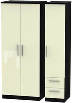 Knightsbridge Cream Gloss and Black 3 Door Triple Wardrobe - RHF 2 Drawers