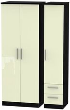 Knightsbridge Cream Gloss and Black 3 Door Tall Triple Wardrobe - RHF 2 Drawers