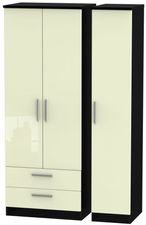 Knightsbridge Cream Gloss and Black 3 Door Tall Triple Wardrobe - LHF 2 Drawers