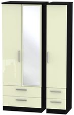 Knightsbridge Cream Gloss and Black 3 Door Tall Combi Wardrobe - 1 Mirror