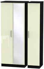 Knightsbridge Cream Gloss and Black 3 Door Tall Triple Wardrobe - 1 Mirror