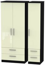 Knightsbridge Cream Gloss and Black 3 Door Triple Wardrobe - 4 Drawers