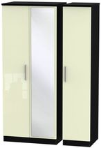 Knightsbridge Cream Gloss and Black 3 Door Triple Wardrobe - 1 Mirror