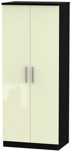 Knightsbridge Cream Gloss and Black 2 Door Plain Wardrobe