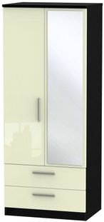 Knightsbridge Cream Gloss and Black 2 Door Combi Wardrobe - 1 Mirror