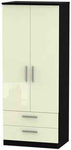 Knightsbridge Cream Gloss and Black 2 Door 2 Drawer Double Wardrobe