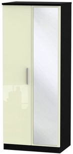 Knightsbridge Cream Gloss and Black 2 Door Wardrobe - 1 Mirror