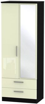 Knightsbridge Cream Gloss and Black 2 Door Tall Combi Wardrobe - 1 Mirror