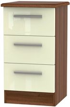 Knightsbridge Cream Gloss and Walnut Effect 3 Drawer Bedside Cabinet