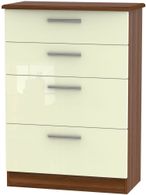 Knightsbridge Cream Gloss and Walnut Effect 4 Drawer Deep Chest