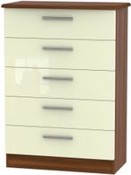 Knightsbridge Cream Gloss and Walnut Effect 5 Drawer Chest