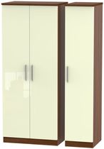 Knightsbridge Cream Gloss and Walnut Effect 3 Door Triple Wardrobe