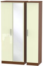 Knightsbridge Cream Gloss and Walnut Effect 3 Door Tall Triple Wardrobe - 1 Mirror