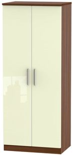 Knightsbridge Cream Gloss and Walnut Effect 2 Door Plain Wardrobe