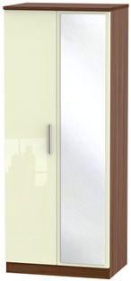 Knightsbridge Cream Gloss and Walnut Effect 2 Door Wardrobe - 1 Mirror