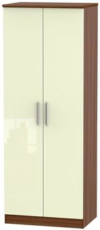 Knightsbridge Cream Gloss and Walnut Effect 2 Door Plain Tall Wardrobe