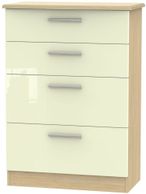 Knightsbridge Cream Gloss and Light Oak 4 Drawer Deep Chest