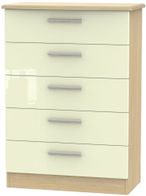 Knightsbridge Cream Gloss and Light Oak 5 Drawer Chest