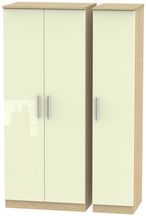 Knightsbridge Cream Gloss and Light Oak 3 Door Triple Wardrobe