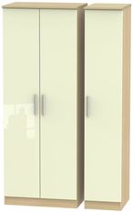 Knightsbridge Cream Gloss and Light Oak 3 Door Tall Triple Wardrobe
