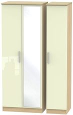 Knightsbridge Cream Gloss and Light Oak 3 Door Tall Triple Wardrobe - 1 Mirror