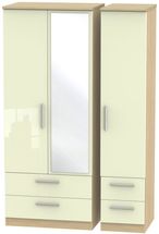 Knightsbridge Cream Gloss and Light Oak 3 Door Combi Wardrobe - 1 Mirror