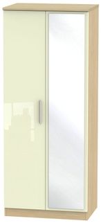 Knightsbridge Cream Gloss and Light Oak 2 Door Wardrobe - 1 Mirror