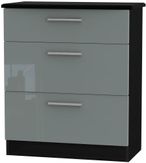 Knightsbridge Grey Gloss and Black 3 Drawer Deep Chest