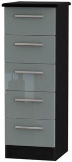 Knightsbridge Grey Gloss and Black 5 Drawer Narrow Chest