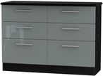 Knightsbridge Grey Gloss and Black 6 Drawer Midi Chest