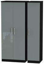 Knightsbridge Grey Gloss and Black 3 Door Triple Wardrobe