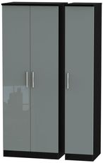 Knightsbridge Grey Gloss and Black 3 Door Tall Triple Wardrobe