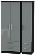 Knightsbridge Grey Gloss and Black 3 Door Tall Triple Wardrobe - 4 Drawers