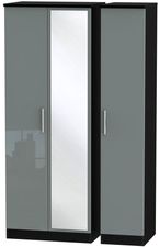 Knightsbridge Grey Gloss and Black 3 Door Tall Triple Wardrobe - 1 Mirror