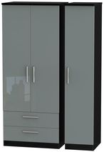 Knightsbridge Grey Gloss and Black 3 Door Triple Wardrobe - LHF 2 Drawers