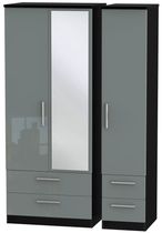 Knightsbridge Grey Gloss and Black 3 Door Combi Wardrobe - 1 Mirror